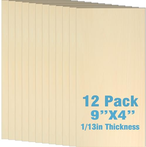 12 Pack Unfinished Basswood Sheets for Crafts 4 x 9 x 1/13 Inch Squares Thick Plywood Wood for Crafts, DIY Projects, Painting, Drawing, Laser, Wood Engraving, Wood Burning and CNC (102x229x2mm)