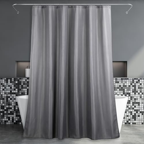 Graue Duschvorhang für Badezimmer: Wasserabweisend Badevorhang,183L×183B | Polyester Duschvorhang mit gestreifter Textur im Leinen-Look, eleganter Unifarben-Stil, leicht, waschbar, halbdurchscheinend