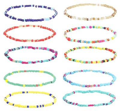 ZAMXHUG bunte armbänder damen - 10 pcs Boho fußkette damen,Handgefertigte Perlen Fußkettchen,fusskettenchen, Perlen Fußkettchen Set Strand Boho Mädchen Frauenc für Damen und Mädchen verstellbares