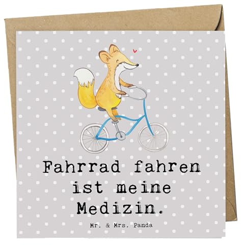 Mr. & Mrs. Panda Klappkarte Fuchs Fahrrad fahren - Geschenk, doppelkarte, Glückwunschkarte, faltkarte, Radsport, Mountainbiking, Grußkarte, anlasskarte, Radeln, Trekking