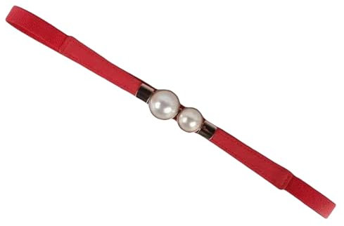 YIMAIWLX gürtel Damen Damen Dünne Elastische Gürtel Dekorative Kleid Double Pearl Schnalle Gürtel Bund-rot
