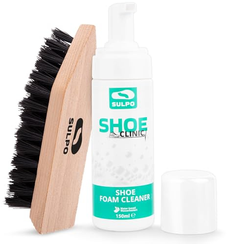 SULPO Shoe Clinic Sko Cleaner - skorengöringssats - skum för sneakers, sneakers, läder, mocka - skorengöring - skoborstset - basketrengörare 150 ml, Sneakersrengöring + smutsborste, Nettoyant pour