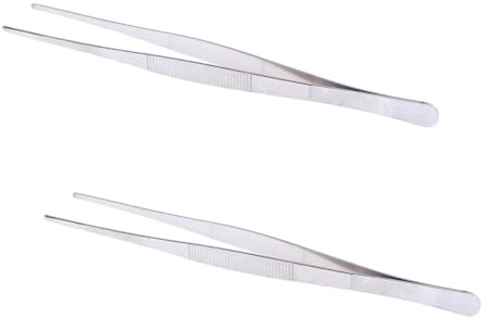 Pinzas rectas de 8 pulgadas de largo, pinzas romas de acero inoxidable con punta plana y borde dentado para trabajos de laboratorio quirúrgico, jardín, reparación de cocina (paquete de 2)