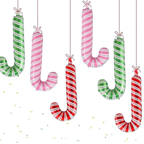 Nine San Weihnachten Zuckerstangen Luftballons Rot Rosa Grün Zuckerstange Folienballons Weihnachtsstangen Ballons Weihnachts Party Deko 6 Stücke(80 * 40cm)