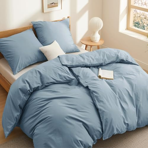 BEDSURE Bettwäsche 135x200 Baumwolle 4tlg. - Graublau Set 2x80x80 Kissen | 100% Baumwolle Bettwäsche-Sets mit Reißverschluss, OEKO-TEX, Weich, Sicher, Atmungsaktiv, Hautfreundlicher Komfort