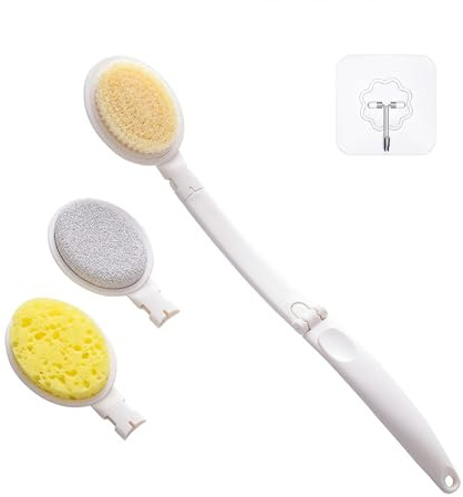 FUZVOL Long Handled Sponge Back Scrubber for Shower,Body Back Bath Brush,Exfoliating Body Scrubber Body Cream Applicator,Dry&Wet Brushing Body Brush