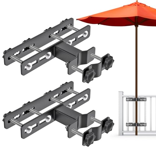 Dolibest Sonnenschirmhalter Balkonklammer Befestigung/6.6x6cm/Schwarz | Verstellbar Platzsparend,5.6cm Stange,Ampelschirm Wäschespinne Flaggenmast,Eckig Runde Pfosten,Kein Bohren