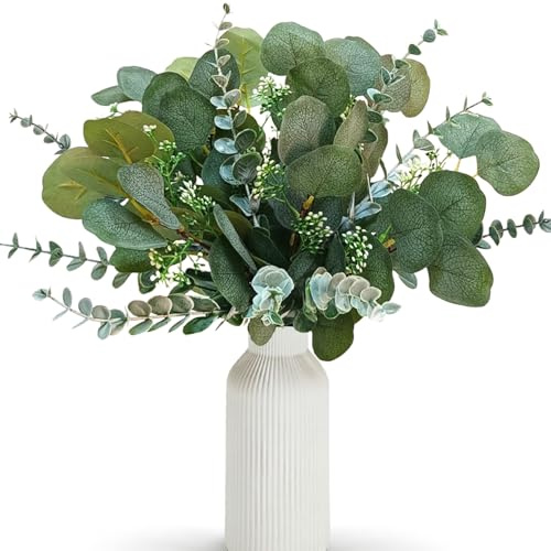 Eucalyptus Stems in Vase, Eucalyptus Leaves, for Table Centerpiece Office Home Decor Shelf Desk Bathroom Farmhouse Room Kitchen