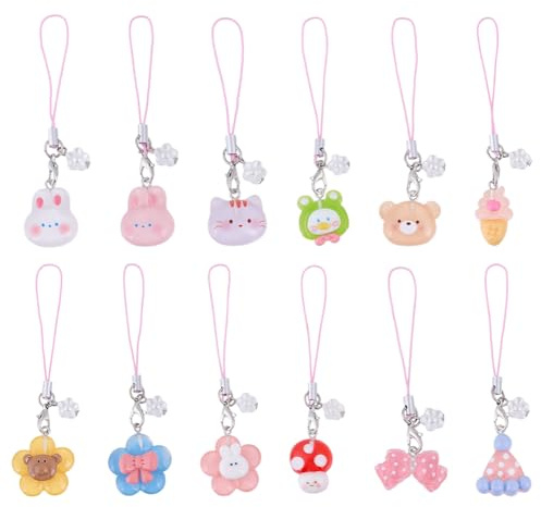 GOMAKERER Niedliche Harz-Handy-Charms Riemen Hase Handy-Charms Schnur Cartoon-Handyhülle, Zubehör Zur Dekoration