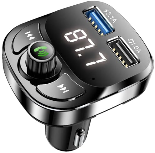 ACECAR Bluetooth 5.3 FM Transmitter Car Adapter - Hands-Free Calling, USB MP3 Player Fast Charging Bluetooth Car Adapter - Compatible with iPhone & Android - Clear Sound & Noise Isolation