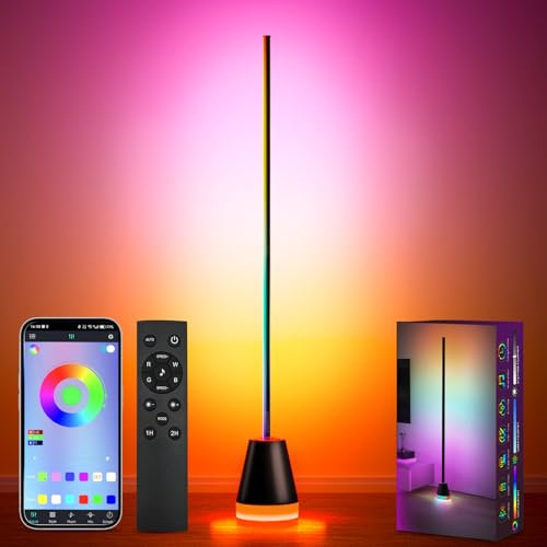 Keepsmile Smart Corner Stehlampe,16 Millionen Farben wechselnde RGB LED lampe mit Fernbedienung und APP,Moderne stehlampe dimmbar für Schlafzimmer mit Musik Sync,Time,floor lamp für Party