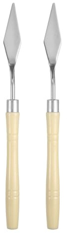 sourcing map 2pcs Palette Knife Painting Tool 6.89 Pointed Stainless Steel Blade Plastic Handle Spatula Painting Pallet Knife for Oil Acrylic Canvas, Beige