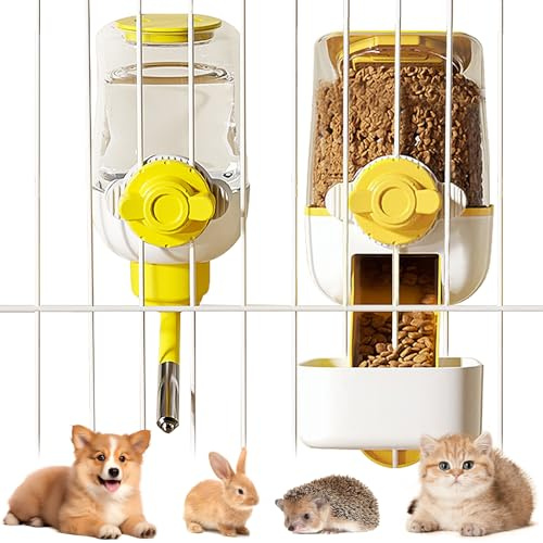Juego de comedero para mascotas de 1 litro, juego de comedero y bebedero para animales pequeños, comedero automático para perros pequeños, erizos, conejos, hurones, alimentación y bebida (juego