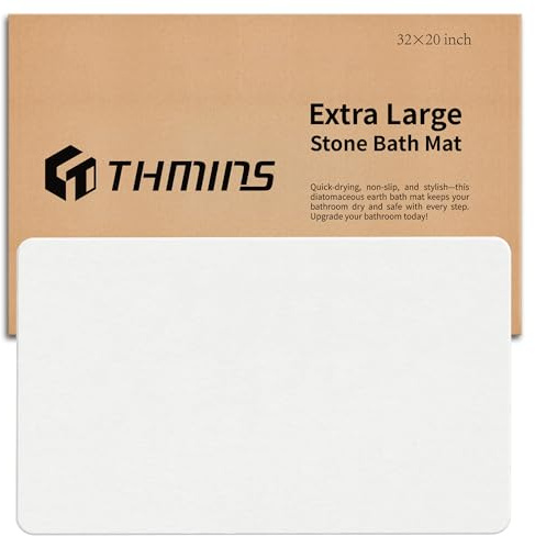 THMINS Tapis de Bain en Pierre 80x50 cm, Tapis de Bain Diatomite Absorbant, Séchage Rapide, Antidérapant, pour Salle de Bain et Douche, Blanc