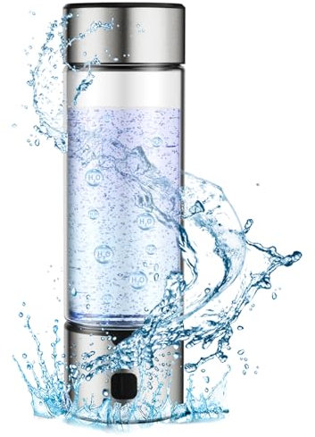 QJUZO Botella de agua de hidrógeno, generador de botellas de agua de hidrógeno de 460 ml, a prueba de fugas, tecnología SPE/PEM, agua rica en hidrógeno 1600PPB en 3 minutos para el hogar, oficina