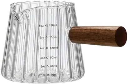 180ml Glass Measuring Cup with Spout, Borosilicate Glass, Small Espresso Shot Glass Measuring Jug for Coffee Milk Measuring Pitcher with Scale and Handle, Origami Style, Dishwasher Safe