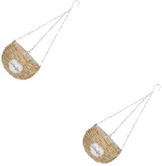ifundom 2pcs Seagrass Hanging Planters Easy to Handle Indoor Outdoor Flower Pot Rack Decorative Hanging Planter