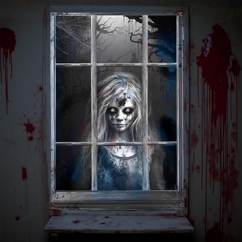 MigWoo Halloween Deko Fenster,120 x 80cm Horror Deko Halloween Fensterdeko, Gruselig Fensterbilder, Abnehmbare Fensterdeko Gruselige für Halloween Horror Party
