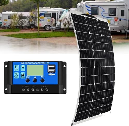 Panel Solar 500W 1000W Panel Solar Monocristalino Flexible Ultra Ligero Ultra Delgado Impermeable Cargador Solar para Autocaravana, Techo, Caravana, Barco y Superficies Desparejas(1x500W)