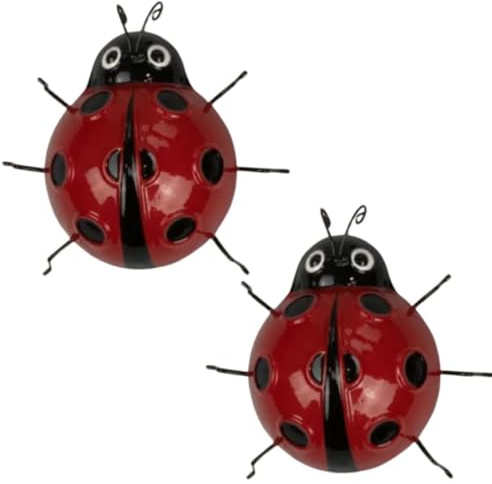 Ladybird Metal Wall Art | Decorative Hanging Insect for Garden Outdoor Fence or Patio | Garden Wall Ornament for Indoor & Outdoor Use | Easy to Mount on Any Flat Surface (Pack of 2)