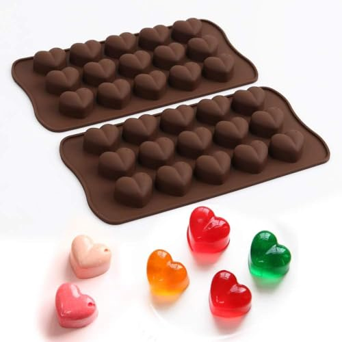 VELOKOVA Heart Silicone Mould 2PCS- 15 Cavity Non-Stick Baking Mould for Valentine's Day Chocolate, Jelly Sweets, Candy & Wax Melts | Reusable, Oven/Freezer Safe, Romantic Gifts