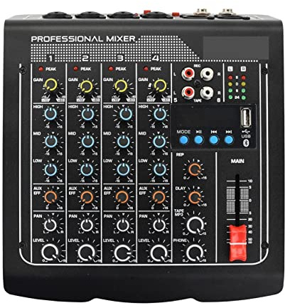 DJ Mixer Controller Audio Mixer Lomeho 4 Mono 1 Stereo 6 Channel Bluetooth USB Play Record Karaoke DJ Party School Meeting Church Family AM-AKS1 for Streaming/Podcasting/Gaming, Phone, Computer