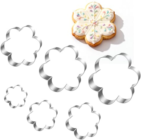 Flower Cookie Cutters Set 6 Pieces Biscuit Cutters Stainless Steel Cookie Cutter for Baking Fondant Decorations