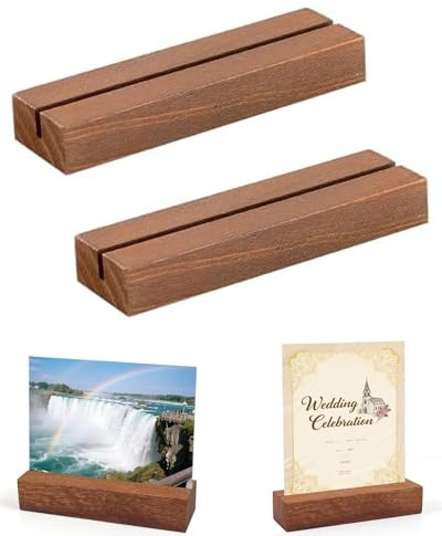 HUVZOR 2 Stück Kartenhalter Holz, Stabil Tischkartenhalter Kartenhalter Menükartenhalter Postkartenhalter Fotohalter für Hochzeiten Partys Holzständer（10 * 3 * 2cm）