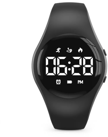 Focwony Kids Led Digital Fitness Tracker Watch, Waterproof Pedometer Wristwatch, Vibrating Alarm Clock, Stopwatch, Great Gift for Kids Children Teens Girls Boys (Black)