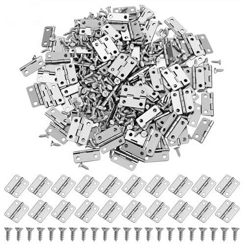 100 Stück 17mm × 13mm Mini-Metallscharnieres, 180-Grad-Miniatur Scharniere Klein Minischarnieres mit 400 Schraube Scharniere Klappbar für Schmuck Holzkiste Basteln Möbel (Silber)