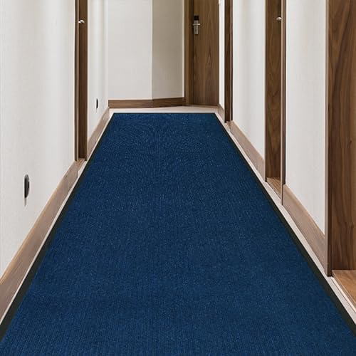 MYOYAY Teppich Läufer Flur, 90 × 500 cm rutschfest Schmutzfangmatte Meterware, Teppichläufer Waschbar Flurteppich Küchenteppich für Flur, Innen, Eingangstüren, Wohnzimmer - Blau