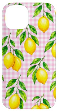Custodia per iPhone 14 Preppy Cute Cottagecore Estetica Mini Gingham Rosa Limone