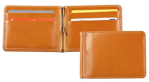 DELMON VARONE - Personalisierbares Kartenetui mit Geldklammer & RFID Schutz Premium Boxcalf Leder braun - Echtleder Geldbörse mit 4 Kartenfächer & Geldscheinklammer - Slim Kartengeldbörse für Herren