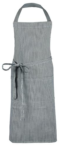 ZOLLNER Kochschürze in schwarz-weiß-gestreift - robuste Grillschürze mit aufgenähten Taschen - Baumwolle - 75x100 cm - mit Bindebänder - waschbar bis 60°C - Oeko Tex® zertifiziert