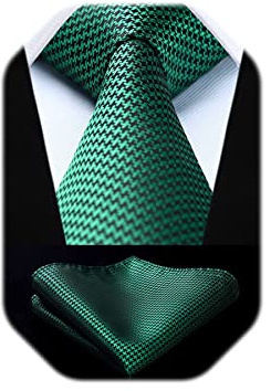 HISDERN Krawatten für Herren Hochzeit Krawatte mit Einstecktuch Klassisch Plaid Hahnentritt Business Krawatten & Taschentuch Set