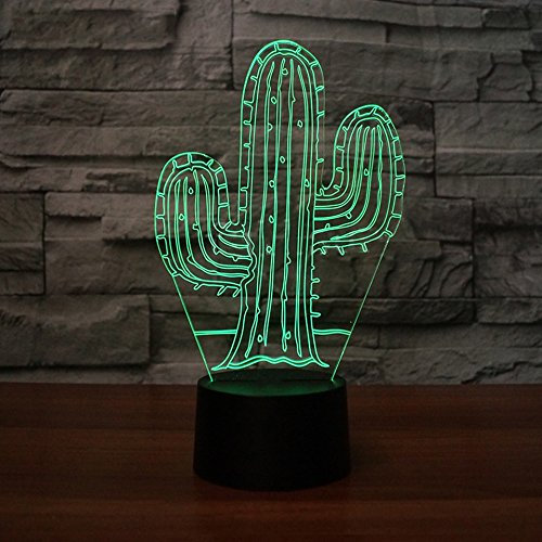 FISSEN 3D cactus LED Lampe d'illusion Optique Lampe Lumière de Nuit avec Câble USB et 7 Couleurs Décoration pour Enfant Chambre Chevet Table de Bébé Enfant Cadeau De Noël Fête Anniversaire