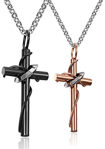 Kim Johanson Pärchen Halsketten *Kreuz* in Roségold & Schwarz für verliebte aus Edelstahl inkl. Schmuckbeutel