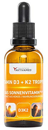 AKTIVAMED® Vitamin D3 + K2 Tropfen 50ml flüssig - Premium: 99,7+% All-Trans + hoch bioverfügbares D3 - Laborgeprüft, hochdosiert, für Kinder und Erwachsene