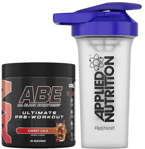 Applied Nutrition Bundle ABE Pre Workout 375g + 700ml Protein Shaker | All Black Everything Pre Workout Powder, Energy & Physical Performance with Creatine, Beta Alanine (Cherry Cola)