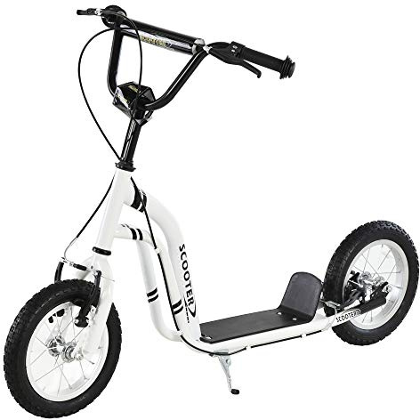 HOMCOM Monopattino con Manubrio Regolabile, Ruote Grandi, 2 Freni e Telaio in Metallo, per Bambini 5+ Anni, Max 100kg, 120x58x85-95cm, Bianco