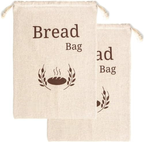 Extra Large New Living Organic Linen Cotton Bread Bags | 44x35 cm | 2 x Reusable | Eco Food Storage