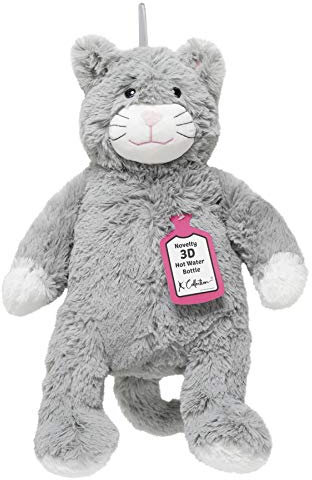 K Collection 3D Novelty Hot Water Bottle with Removable Cover - Cat Design - Soft Plush Cover - Premium Natural Rubber