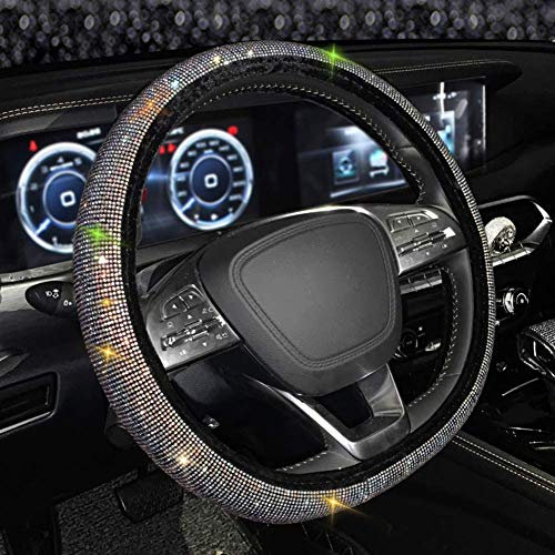 Herbests D-Form Auto Lenkradbezug, Bling Bling Diamanten Strass Mikrofaser Leder Lenkradbezug rutschfest Universal 38cm Lenkrad Abdeckung Auto Lenkradschutz Lenkradschoner Für Damen Mädchen,Bunt