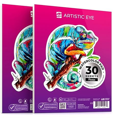 Artisto Aquarellblöcke, 22,9 x 30,5 cm, 2 Stück (60 Blatt), klebstoffgebunden, säurefreies Papier, 300 gm², perfekt für die meisten nassen und trockenen Medien, ideal für Anfänger, Künstler und