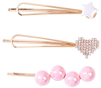 YAZILIND 3Pcs Haarspangen Candy Color Imitation Pearl dreiteilige Strass Haarschmuck Mode Herzform Haarnadel (Pink)