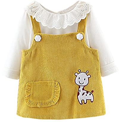 Bebé recién nacido Niñas Vestido con tirantes Ropa Camiseta de manga larga sólida Tops + Falda de pana con tirantes Conjunto de ropa de primavera y otoño para niños pequeños Amarillo 73 0-6 meses