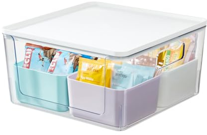 iDesign Aufbewahrungsbox mit 4 Trennboxen, Vorratsbehälter by Rosanna Pansino, Plastikbox aus recyceltem Kunststoff mit Frontöffnung und Deckel, mehrfarbig und weiß