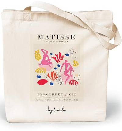 Loxato Jutebeutel Kunst Bedruckt - Stofftasche - Einkaufstasche Damen | Stoffbeutel, Baumwolltasche 100%, Canvas-Stoff 220 g/m2, Lange Henkel 70cm, Tragetasche, Kunst Motiv