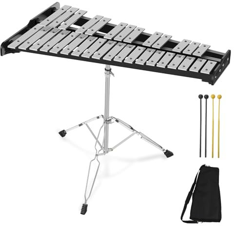 32 Note Glockenspiel Xylophone Percussion Kit mit Höhenverstellbarem Ständer, Drumsticks und Tragetasche