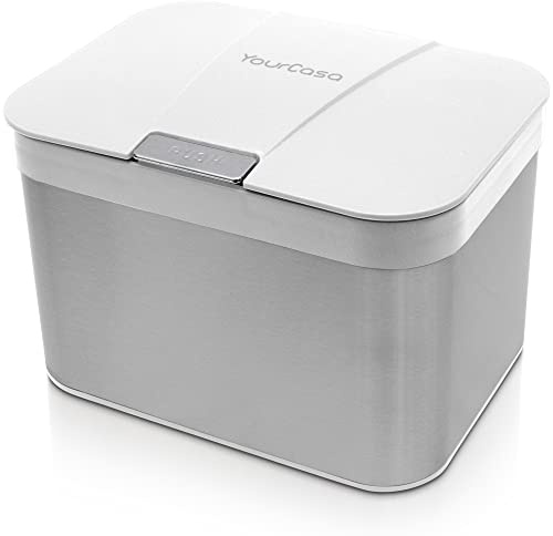 YourCasa® Biomülleimer Küche 4,3 L aus Edelstahl - geruchsdichter Bio Mülleimer mit Deckel & spülmaschinenfestem Inneneinsatz - hochwertiger Komposteimer & Biomüll Behälter klein (Weiß)